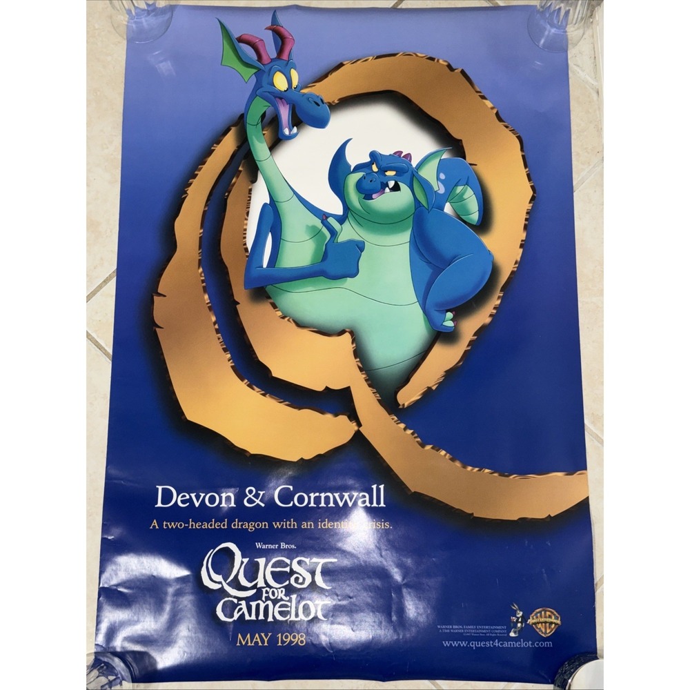 Vintage 1998 Quest for Camelot Movie Poster Devon & Cornwall Warner Bros Promo
